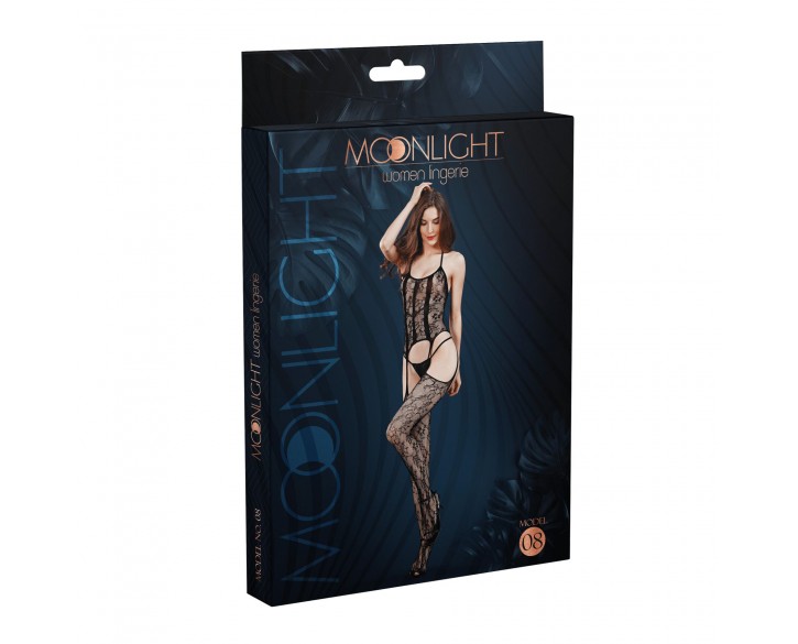 Бодістокінг з доступом Moonlight Model 08 XS-L Black, імітація корсета та панчіх на підв’язках