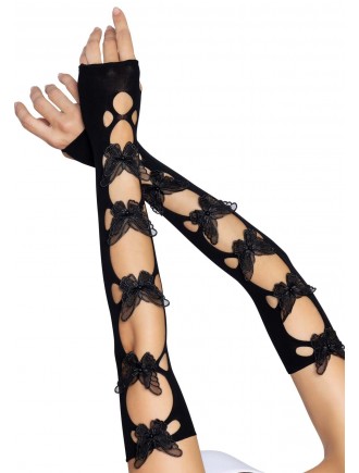 Мітенки Leg Avenue Butterfly applique arm warmers Black, метелики