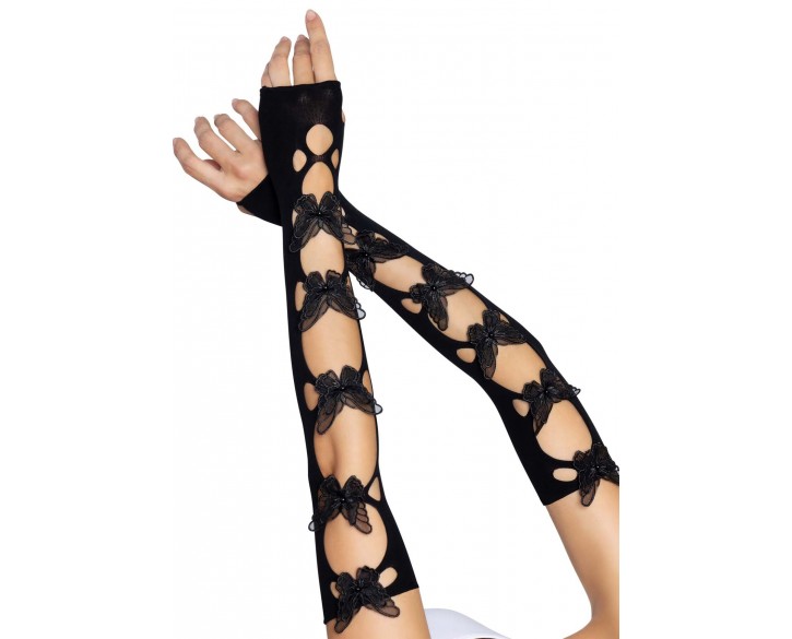 Мітенки Leg Avenue Butterfly applique arm warmers Black, метелики