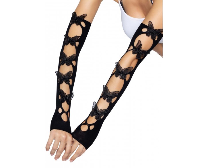 Мітенки Leg Avenue Butterfly applique arm warmers Black, метелики