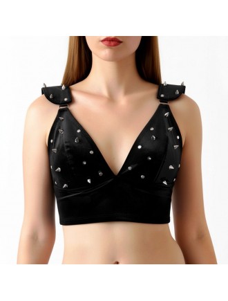 Ліф з шипами Art of Sex - Mistress, чорний з ефектом мокрого оксамиту, розмір L