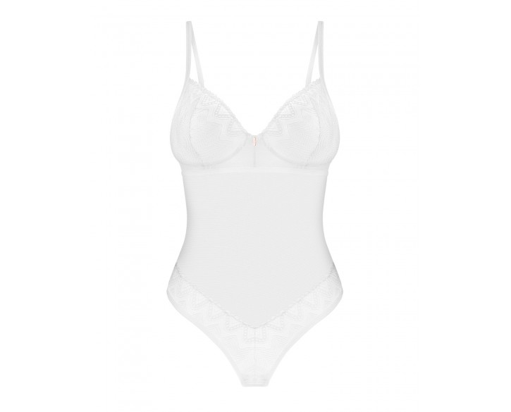 Боді Obsessive Alissium Teddy White, XS/S, ліф з м’якою чашкою, високі вирізи для ніг