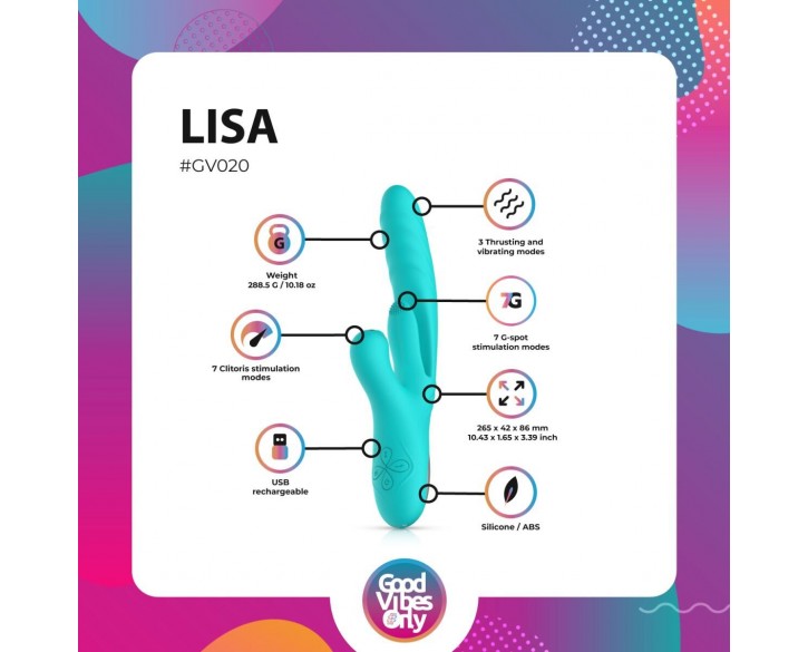 Вібратор-кролик Good Vibes Only - Lisa Thrusting Rabbit Vibrator with G-Spot Stimulator