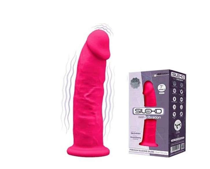 Фалоімітатор з вібрацією SilexD Henry Vibro Pink (MODEL 2 size 7in), двошаровий, діаметр 4,4 см