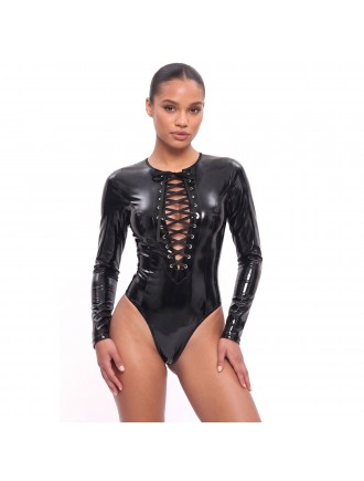 Вінілове боді з рукавами Art of Sex - Jessica, колір чорний, розмір S
