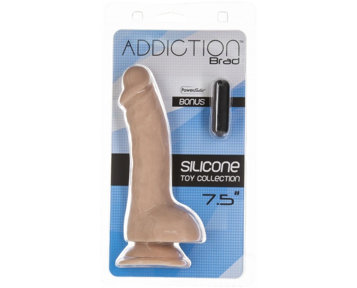 Вигнутий фалоімітатор на присосці ADDICTION — BRAD 7,5″ Dildo With Balls, Beige