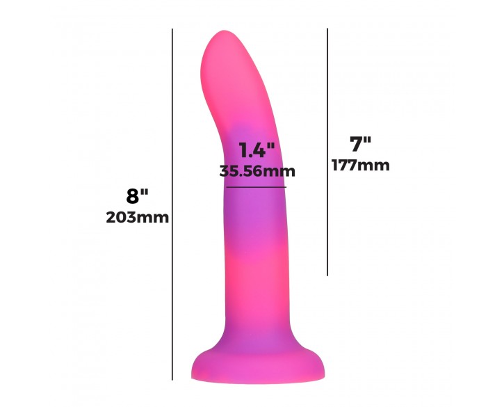 Фалоімітатор, що світиться в темряві, ADDICTION Rave 8″, Glow in the Dark Dildo Pink Purple, 20,3 см