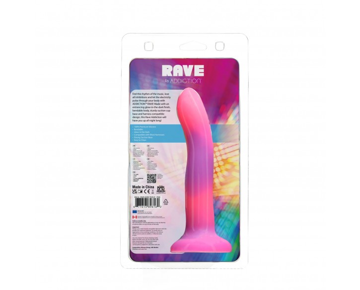 Фалоімітатор, що світиться в темряві, ADDICTION Rave 8″, Glow in the Dark Dildo Pink Purple, 20,3 см