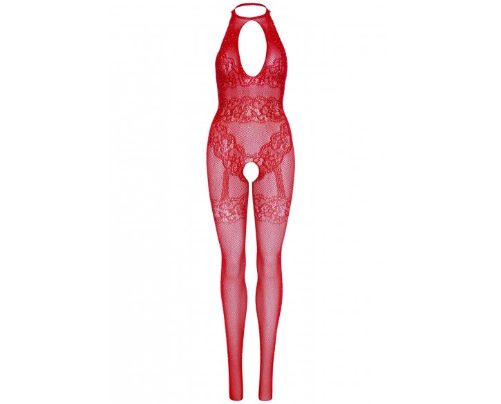 Бодістокінг Leg Avenue Rhinestone Lace and Net Bodystocking Red One Size