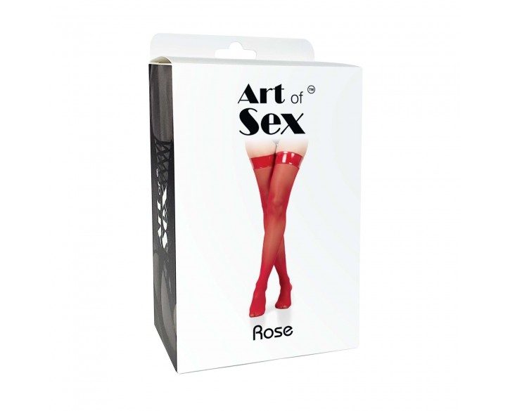 Панчохи в дрібну сітку з коронкою Art of Sex - Rose, колір чорний з ефектом мокрого оксамиту, L