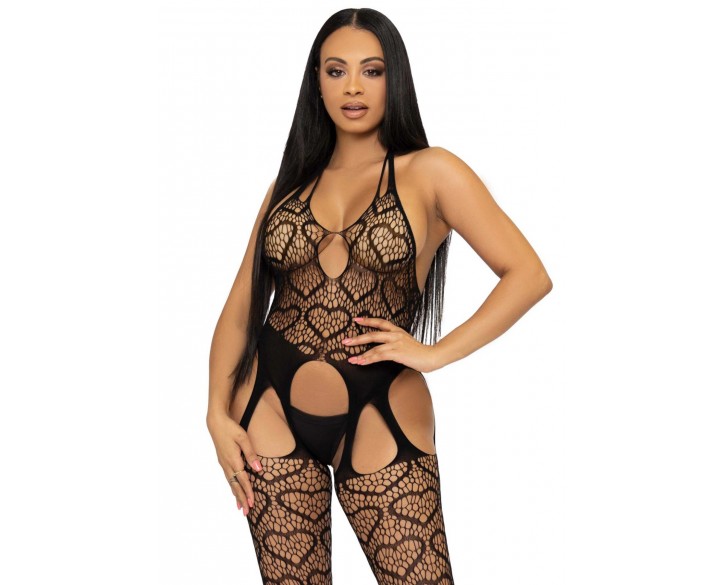 Бодістокінг з відкритим доступом Leg Avenue Net suspender bodystocking One size Black, мереживо