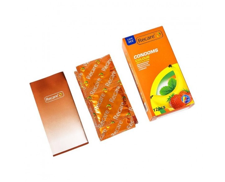 Презервативи Recare Color Fruit Flavour Condoms 12 шт, аромати: м'ята, банан, полуниця