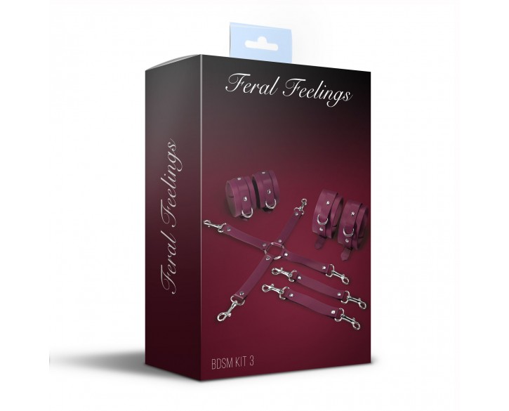 Набір для БДСМ 3 в 1 Feral Feelings BDSM Kit 3 Burgundy, burgundy, наручники, поножі, хрестовина