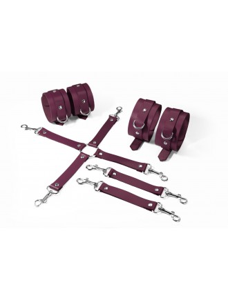 Набір для БДСМ 3 в 1 Feral Feelings BDSM Kit 3 Burgundy, burgundy, наручники, поножі, хрестовина