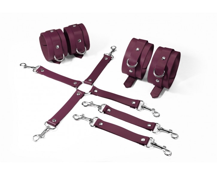 Набір для БДСМ 3 в 1 Feral Feelings BDSM Kit 3 Burgundy, burgundy, наручники, поножі, хрестовина