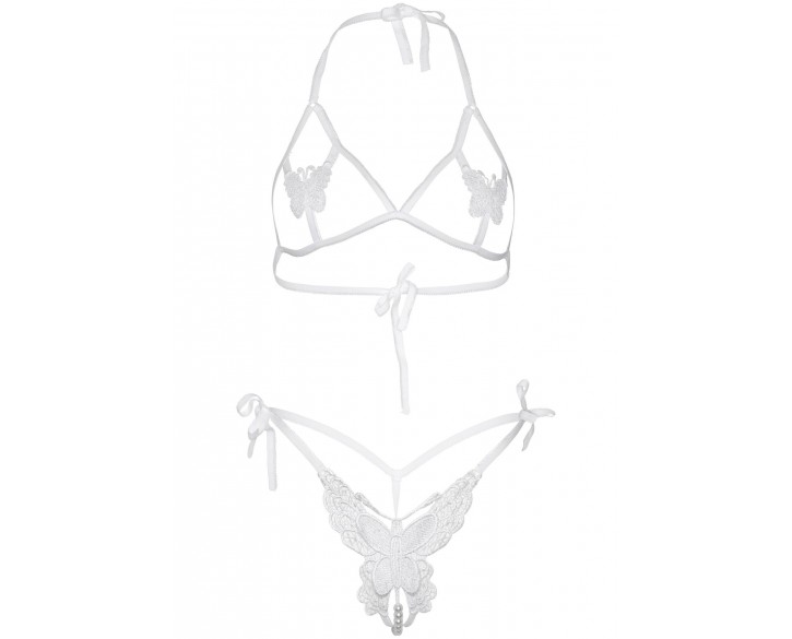 Комплект Leg Avenue Open cup bra and pearl panty White