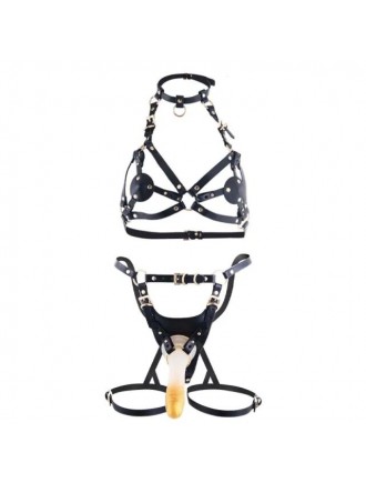 Сбруя зі страпоном LOCKINK SEVANDA Queen Sheba Set with Golden Dildo