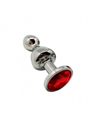 Металева анальна пробка Wooomy Lollypop Double Ball Metal Plug Red M, діаметр 3,1 см, довжина 9,4 см