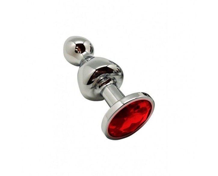 Металева анальна пробка Wooomy Lollypop Double Ball Metal Plug Red M, діаметр 3,1 см, довжина 9,4 см