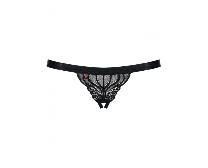 Мереживні танги з доступом Obsessive 828-THC-1 crotchless thong S/M, чорні