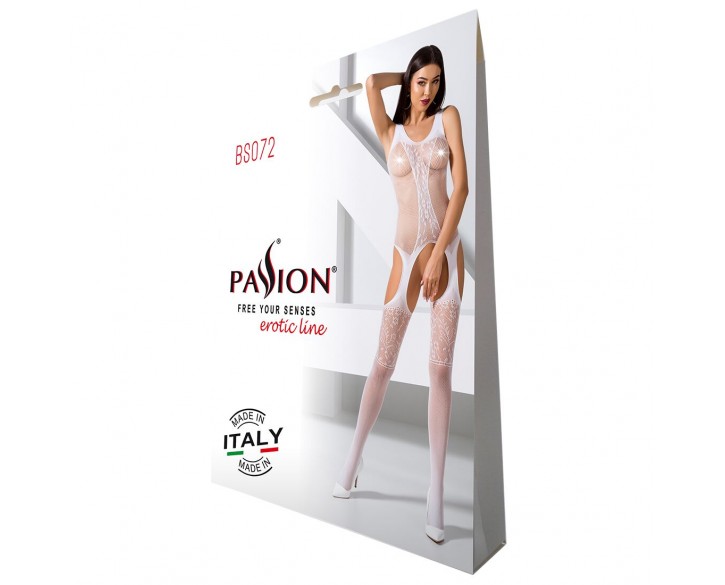 Бодістокінг з імітацією панчох і ажурною вставкою Passion BS072 white