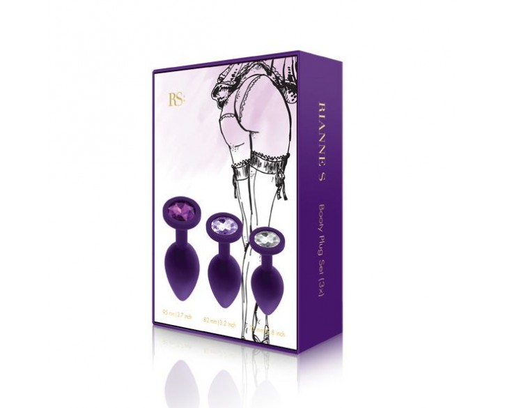 Набір силіконових анальних пробок із кристалом Rianne S: Booty Plug Set Purple, діаметр 2,7см, 3,5см