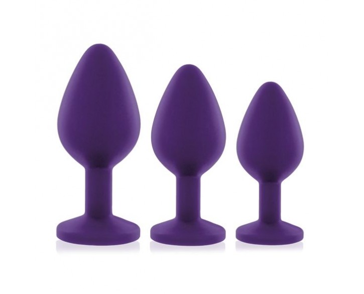 Набір силіконових анальних пробок із кристалом Rianne S: Booty Plug Set Purple, діаметр 2,7см, 3,5см