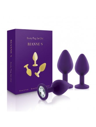 Набір силіконових анальних пробок із кристалом Rianne S: Booty Plug Set Purple, діаметр 2,7см, 3,5см