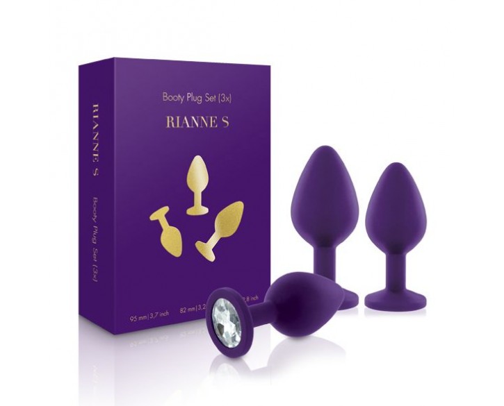 Набір силіконових анальних пробок із кристалом Rianne S: Booty Plug Set Purple, діаметр 2,7см, 3,5см