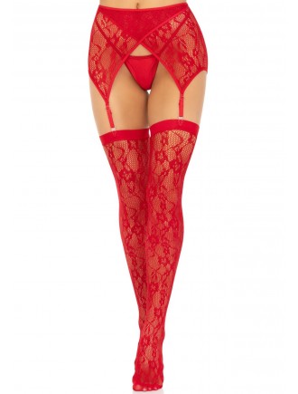 Панчохи Leg Avenue Leg Avenue Lace thigh highs & garterbelt Red One Size