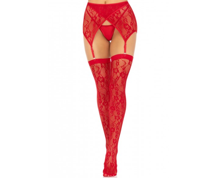 Панчохи Leg Avenue Leg Avenue Lace thigh highs & garterbelt Red One Size