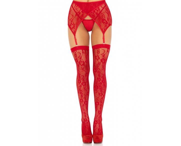 Панчохи Leg Avenue Leg Avenue Lace thigh highs & garterbelt Red One Size