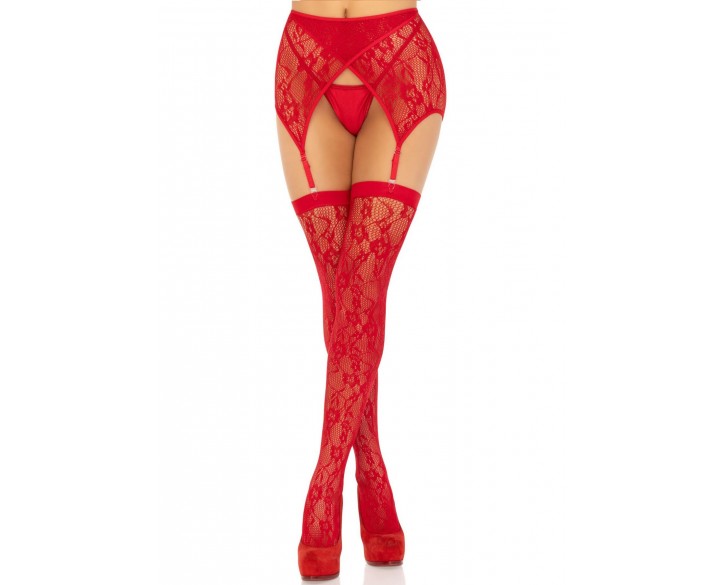 Панчохи Leg Avenue Leg Avenue Lace thigh highs & garterbelt Red One Size