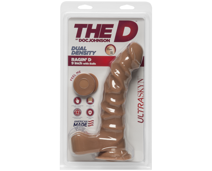 Фалоімітатор Doc Johnson The D - Ragin D - 9 Inch With Balls - ULTRASKYN - Caramel, діаметр 5,1 см