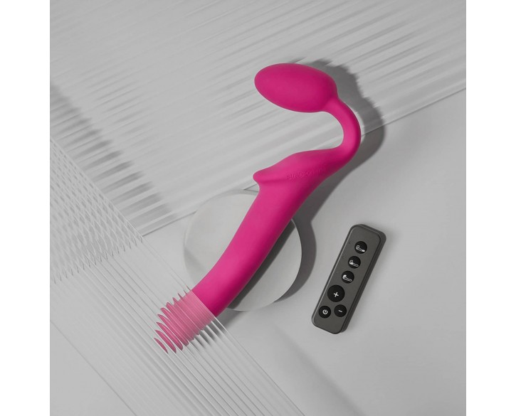 Безремінний страпон з вібрацією Strap-On-Me Vibrating Fuchsia L, діаметр 3,7см, пульт ДК, регульований