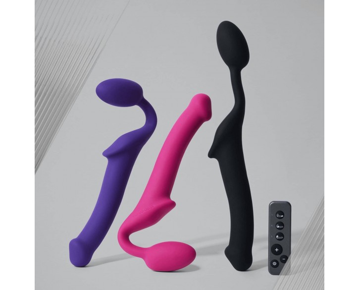 Безремінний страпон з вібрацією Strap-On-Me Vibrating Fuchsia L, діаметр 3,7см, пульт ДК, регульований