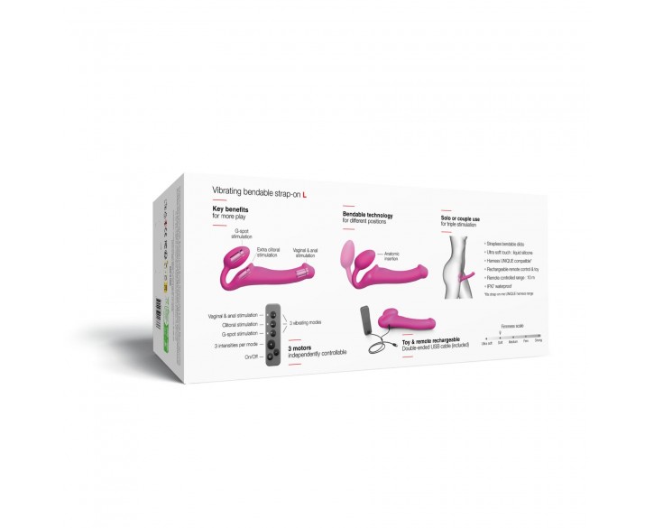 Безремінний страпон з вібрацією Strap-On-Me Vibrating Fuchsia L, діаметр 3,7см, пульт ДК, регульований