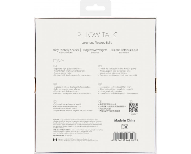 Розкішні вагінальні кульки PILLOW TALK - Frisky Teal з кристалом, діаметр 3,2 см, вага 49-75 гр