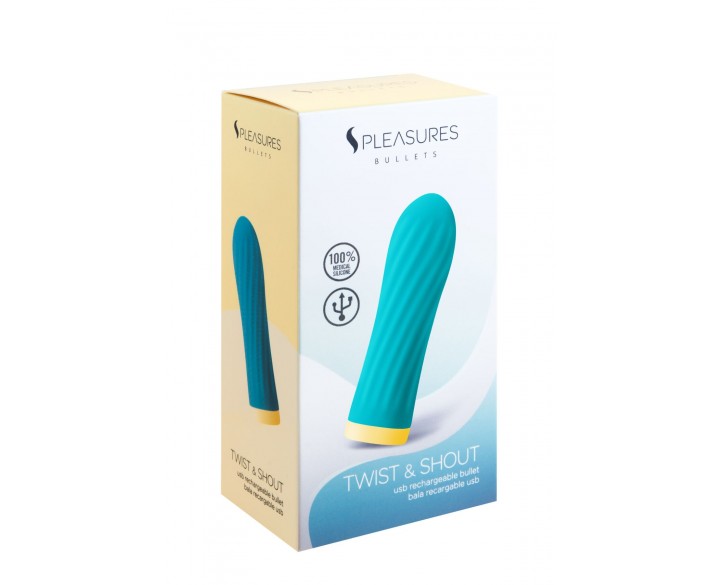 Віброкуля S Pleasures Bullets Twist & Shout Turquoise, бірюзова, ребриста поверхня, 10 режимів
