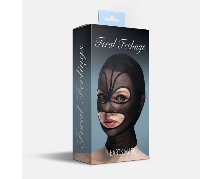 Маска серце сітка з відкритим ротом та очима Feral Feelings - Hearts Mask Black/Black