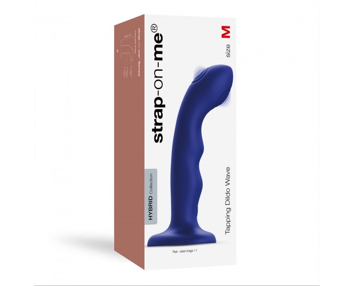 Насадка для страпона з подвійною точковою пульсацією Strap-On-Me TAPPING DILDO WAVE - NIGHT BLUE