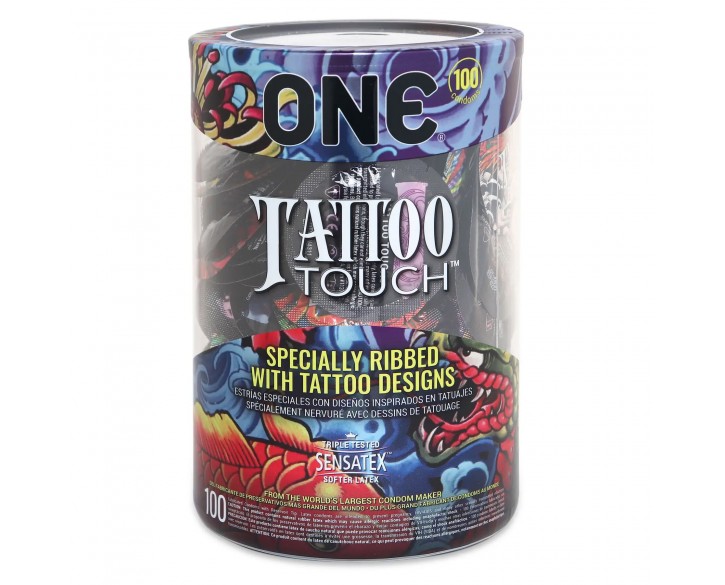 Набір презервативів ONE Tattoo Touch 100 шт, мегапак тюб