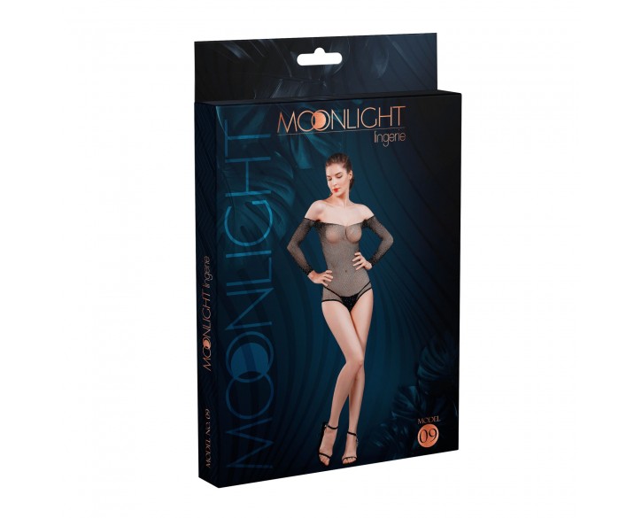 Сітчасте боді зі стразами Moonlight Model 09 XS-L Black, відкриті плечі