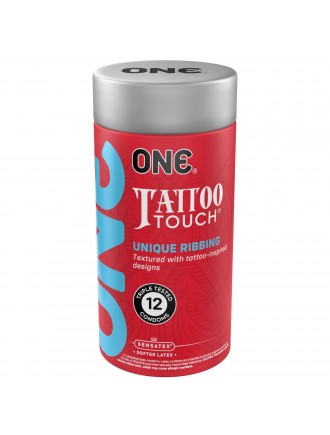 Презервативи ONE Tattoo Touch 12 шт, подарункова упаковка тюб