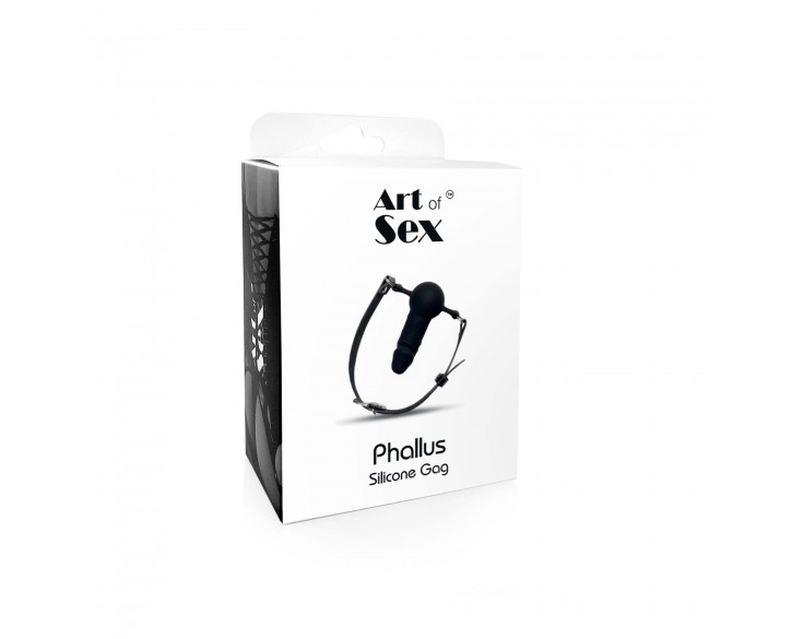 Кляп силіконовий з фалоімітатором Art of Sex - Phallus, натуральна шкіра, чорний