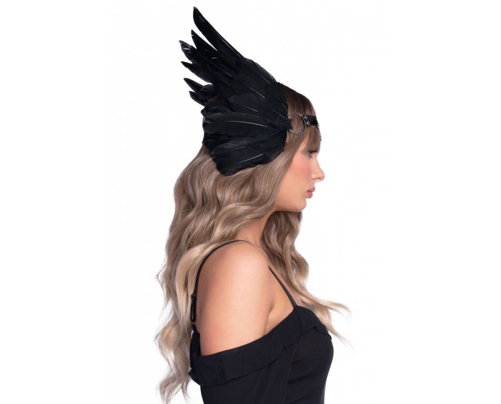 Пов’язка на голову з крилами Leg Avenue Feather headband Black, пір’я та натуральна шкіра