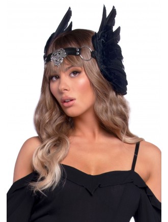 Пов’язка на голову з крилами Leg Avenue Feather headband Black, пір’я та натуральна шкіра