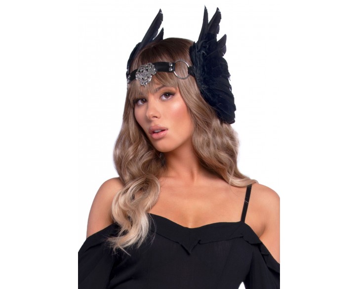 Пов’язка на голову з крилами Leg Avenue Feather headband Black, пір’я та натуральна шкіра