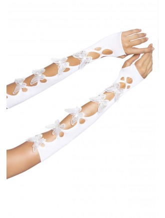 Мітенки Leg Avenue Butterfly applique arm warmers White, метелики