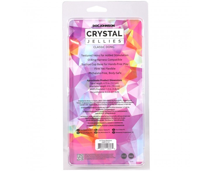 Фалоімітатор Doc Johnson Crystal Jellies - 4.5 Inch Classic Dong - Rainbow